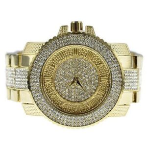 Roman Numerals Gold Finish Iced Watch Set